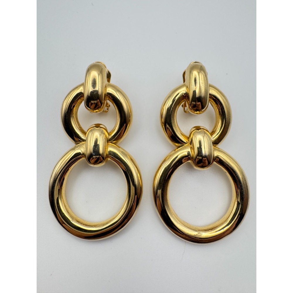 Vintage Les Bernard Earrings Door Knocker Gold Tone Runway Statement Clip On